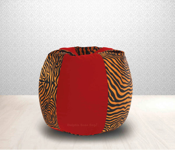 Bean Bag : XL Red/Golden Zebra-FABRIC-FILLED & WASHABLE (with Beans)