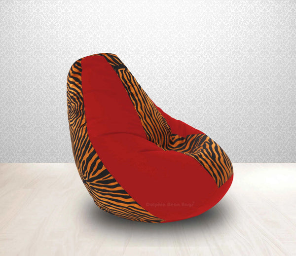Bean Bag : XL Red/Golden Zebra-FABRIC-FILLED & WASHABLE (with Beans)