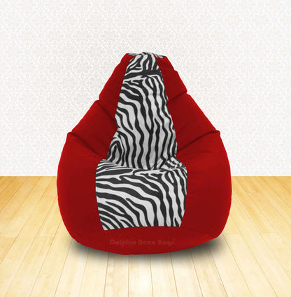 Bean Bag : XL Red/Zebra(Blk-White)-FABRIC-FILLED & WASHABLE (with Beans)