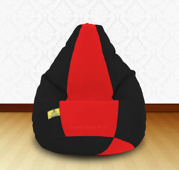 Bean Bag : XXL Black/Red-FABRIC-FILLED & WASHABLE (with Beans)