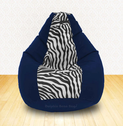 Bean Bag : XXL N.Blue/Zebra (Blk-White)-FABRIC-FILLED & WASHABLE (with Beans)