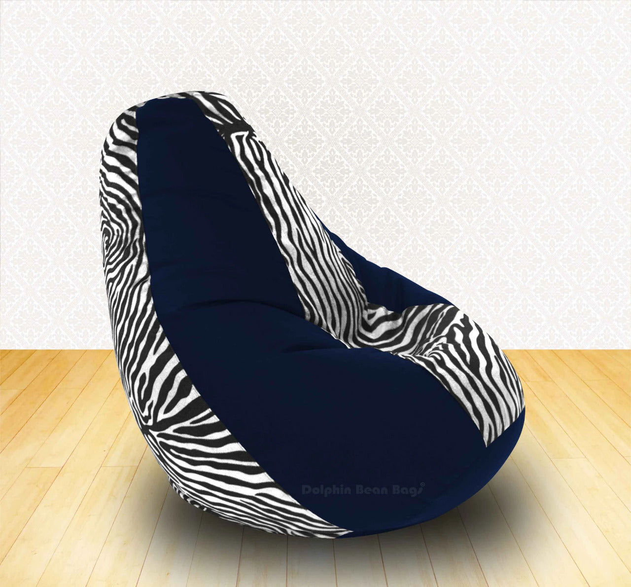 Bean Bag : XXL N.Blue/Zebra (Blk-White)-FABRIC-FILLED & WASHABLE (with Beans)