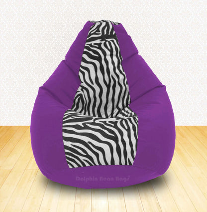 Bean Bag : XXL Purple/Zebra(Blk-White)-FABRIC-FILLED & WASHABLE (with Beans)