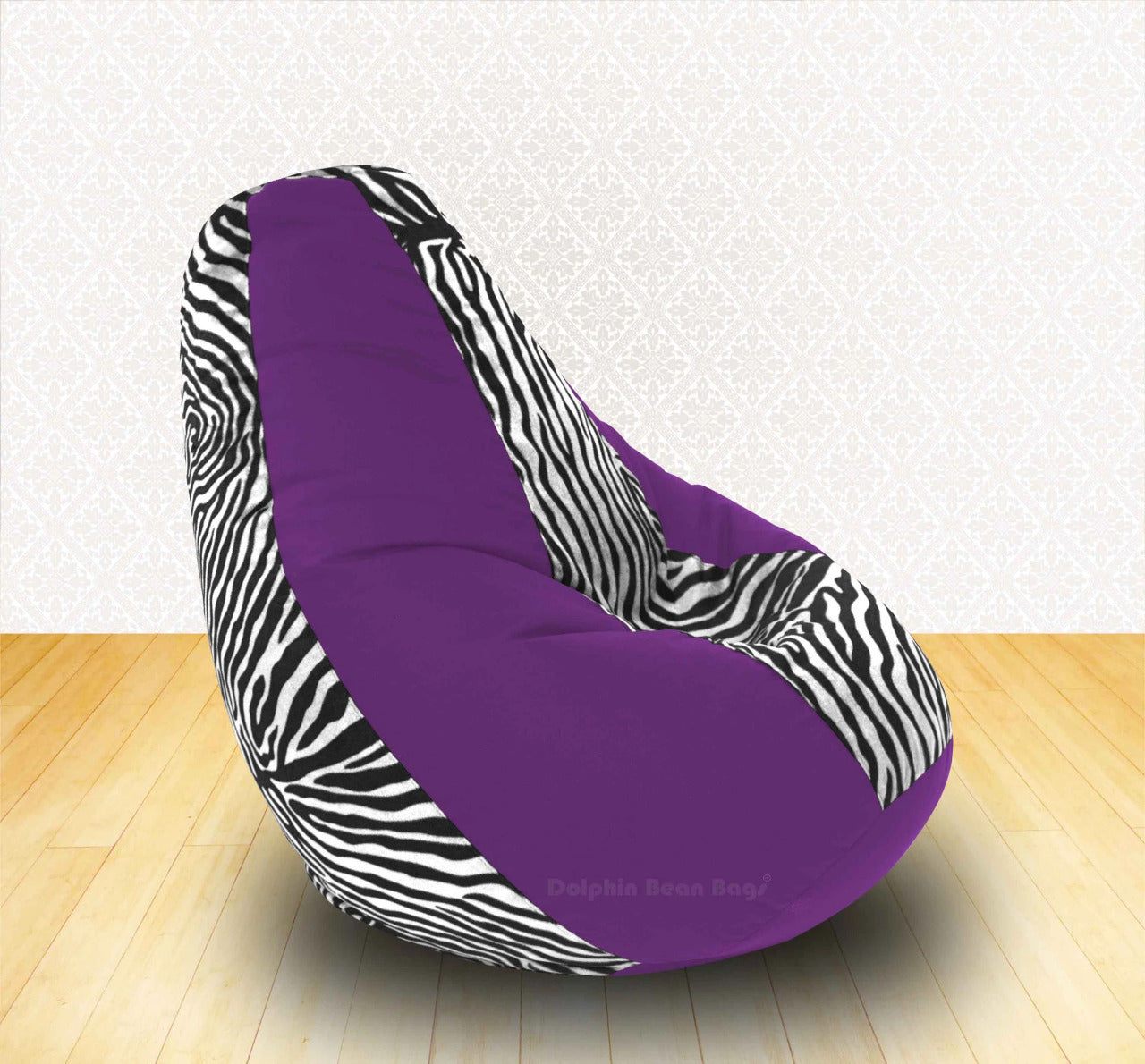 Bean Bag : XXL Purple/Zebra(Blk-White)-FABRIC-FILLED & WASHABLE (with Beans)