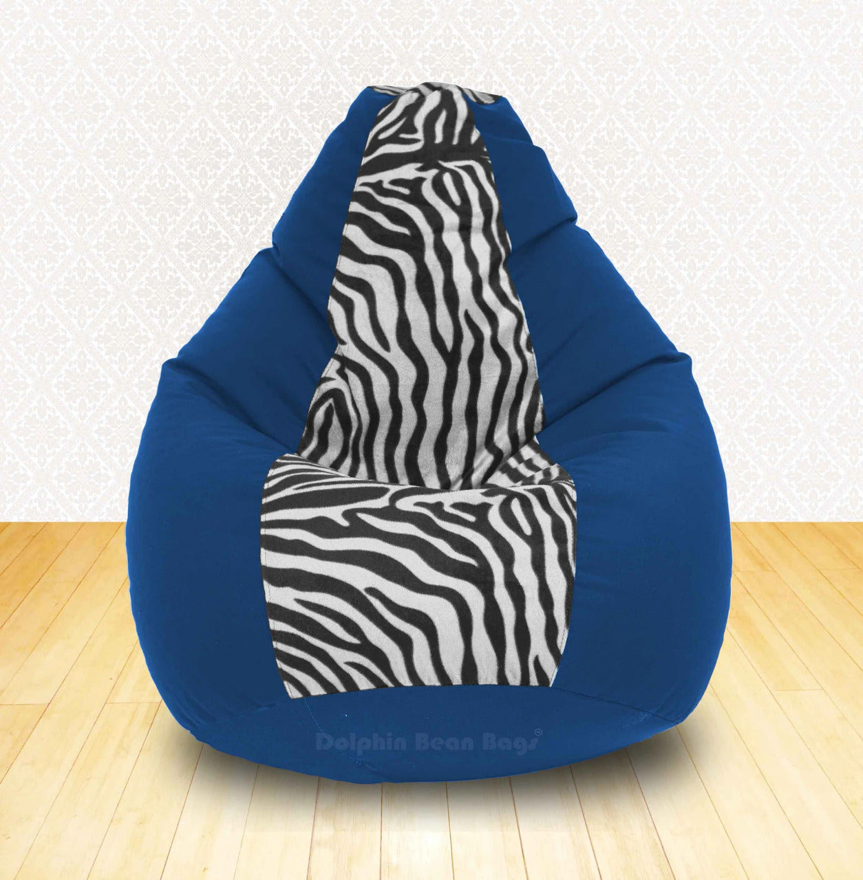Bean Bag : XXL R.Blue/Zebra(Blk-White)-FABRIC-FILLED & WASHABLE (with Beans)