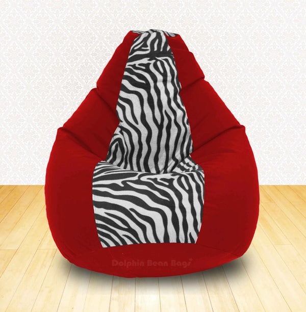 Bean Bag : XXL Red/Zebra(Blk-White)-FABRIC-FILLED & WASHABLE (with Beans)