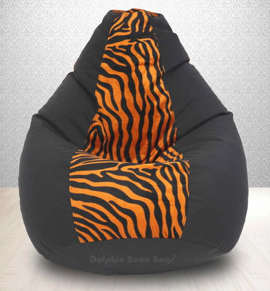 Bean Bag : 3XL BLACK/GOLDEN ZEBRA-FABRIC-FILLED & WASHABLE (with Beans)