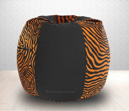 Bean Bag : 3XL BLACK/GOLDEN ZEBRA-FABRIC-FILLED & WASHABLE (with Beans)
