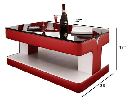 Leatherette Coffee Table: Red Leatherette Coffee Table w/Black Glass Table