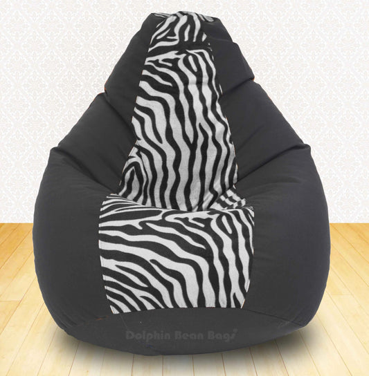 Bean Bag : XXXL Black/Zebra (Blk-White)-FABRIC-FILLED & WASHABLE (with Beans)