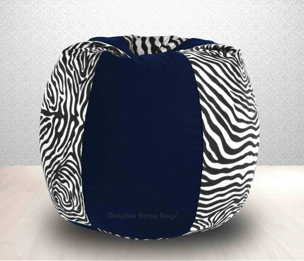Bean Bag : XXXL N.Blue/Zebra(Blk-White)-FABRIC-FILLED & WASHABLE (with Beans)