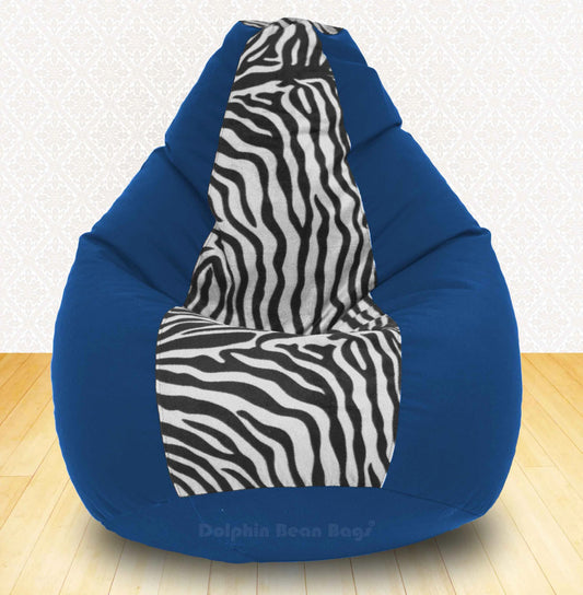 Bean Bag : XXXL R.Blue/Zebra(Blk-White)-FABRIC-FILLED & WASHABLE (with Beans)
