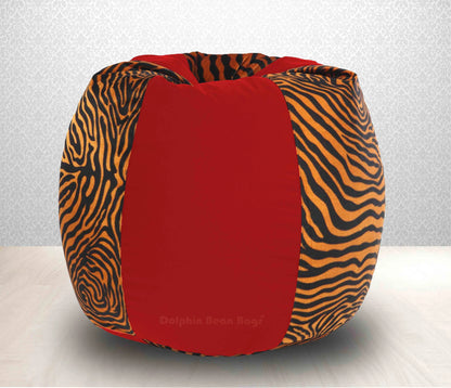Bean Bag : XXXL Red/Golden Zebra-FABRIC-FILLED & WASHABLE(with Beans)