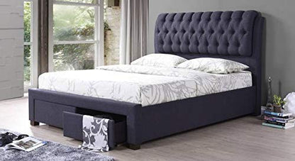 Queen Size Bed Charcoal Grey Upholstered Storage Bed