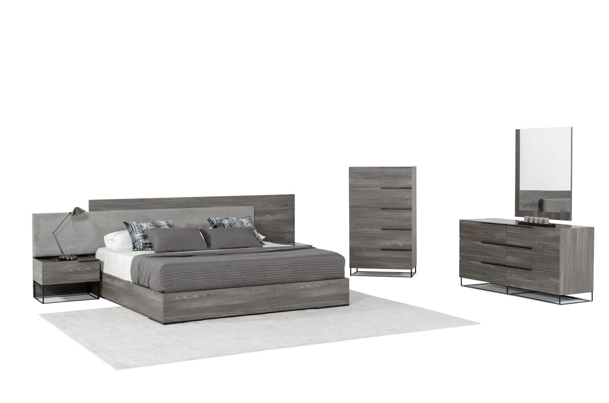 Bedroom Set Modern Grey Oak & Fabric Bedroom Set