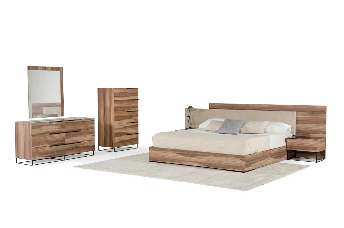 Bedroom Set: Walnut & Beige Fabric Bedroom Set