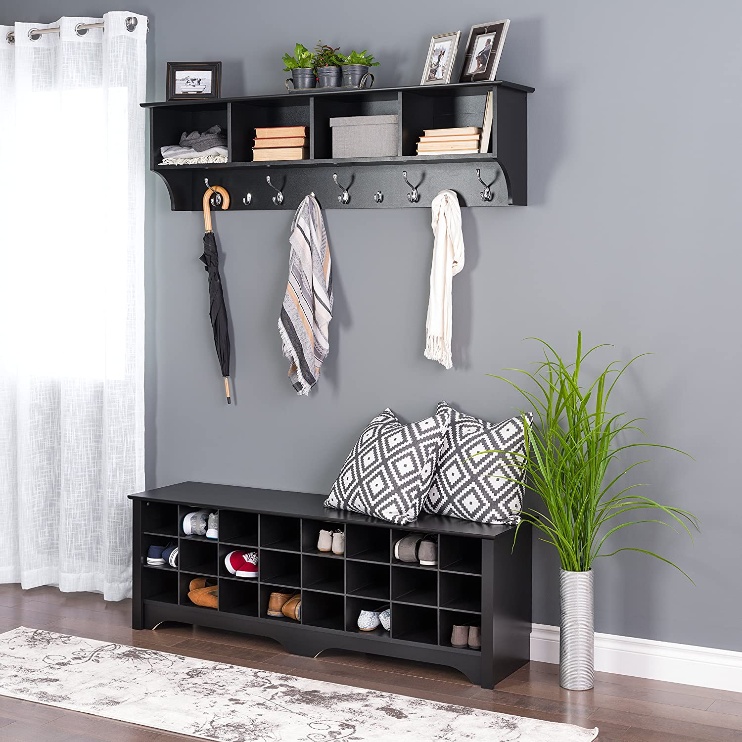 Benches : 24 Pair Shoe Storage Cubby Bench