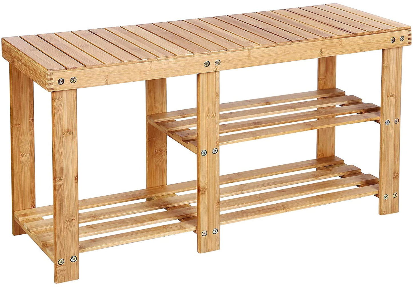 Benches : Bamboo Shoe Rack Bench & Storage Organizer, 3 Tiers Shoe Shelf