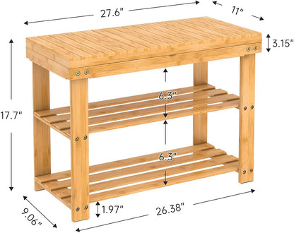Benches: Bamboo Shoe Rack Bench with Storage Shelf