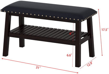 Benches: Faux Leatherette Ottoman Storage Bench with Shoe Rack
