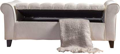 Benches Knight Home Velvet Armed Storage Bench, Ivory 