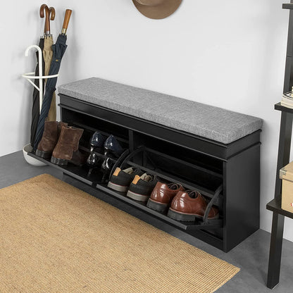 Benches Padded Seat Cushion, Hallway Bench Shoe Cabinet Shoe Bench (Black) 