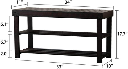 Benches : Shoe Rack Bench with Storage Shelf, 3-Tier Bamboo Shoe Organizer