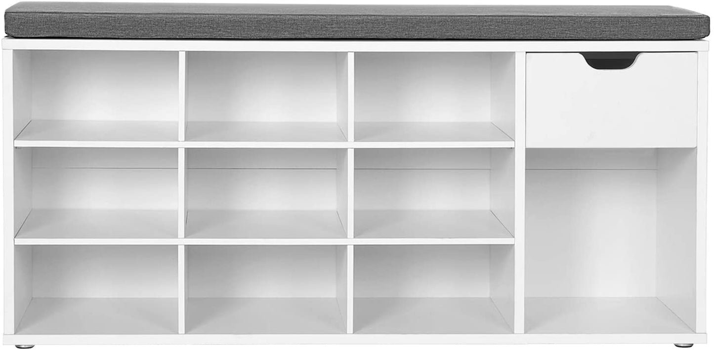 Benches Shoe Shelf, Padded Seat, for Entryway, Living Room, Bedroom, White and Gray 