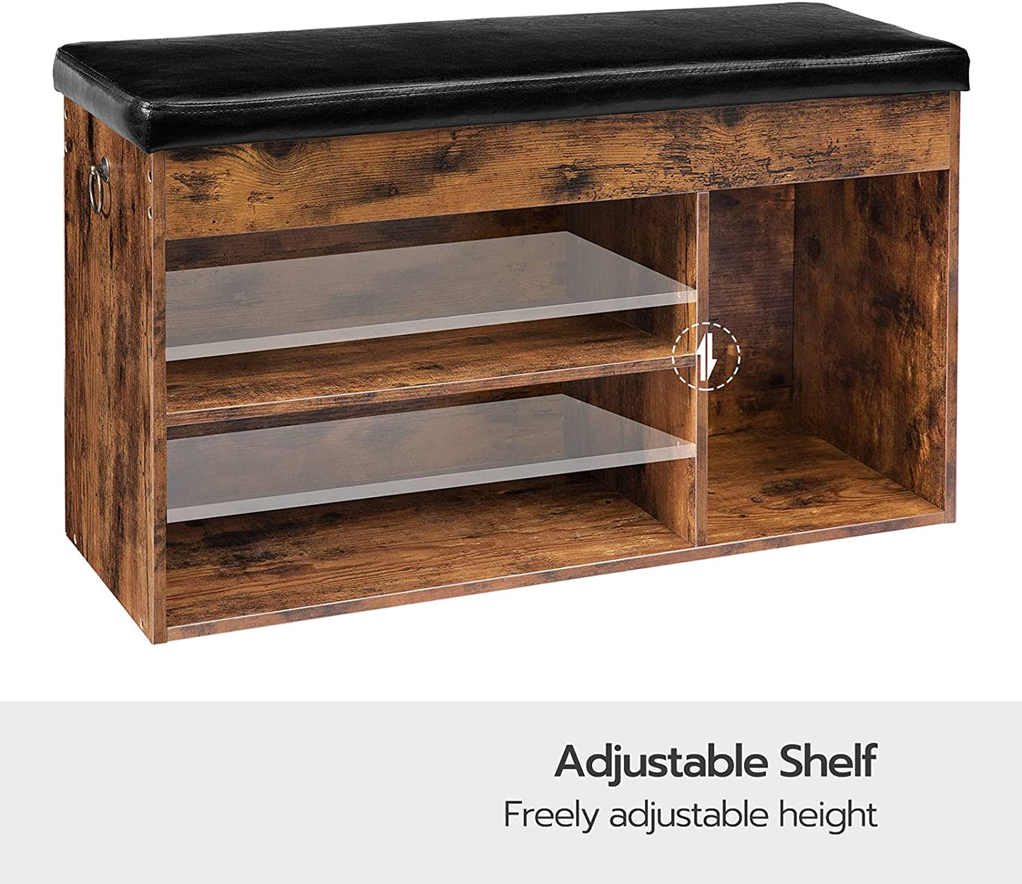 Benches : Storage Bench with Flip-Open Storage Box and Adjustable Shelf