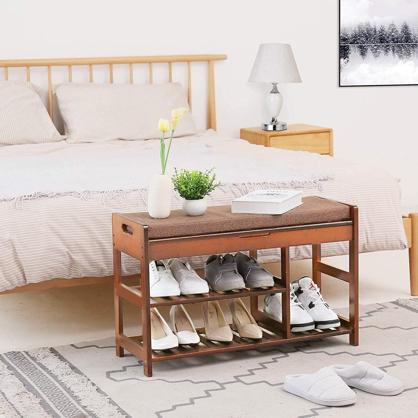 Benches  Storage Shelf with Cushion for Boots, Modern Stool for Bedroom Living Room