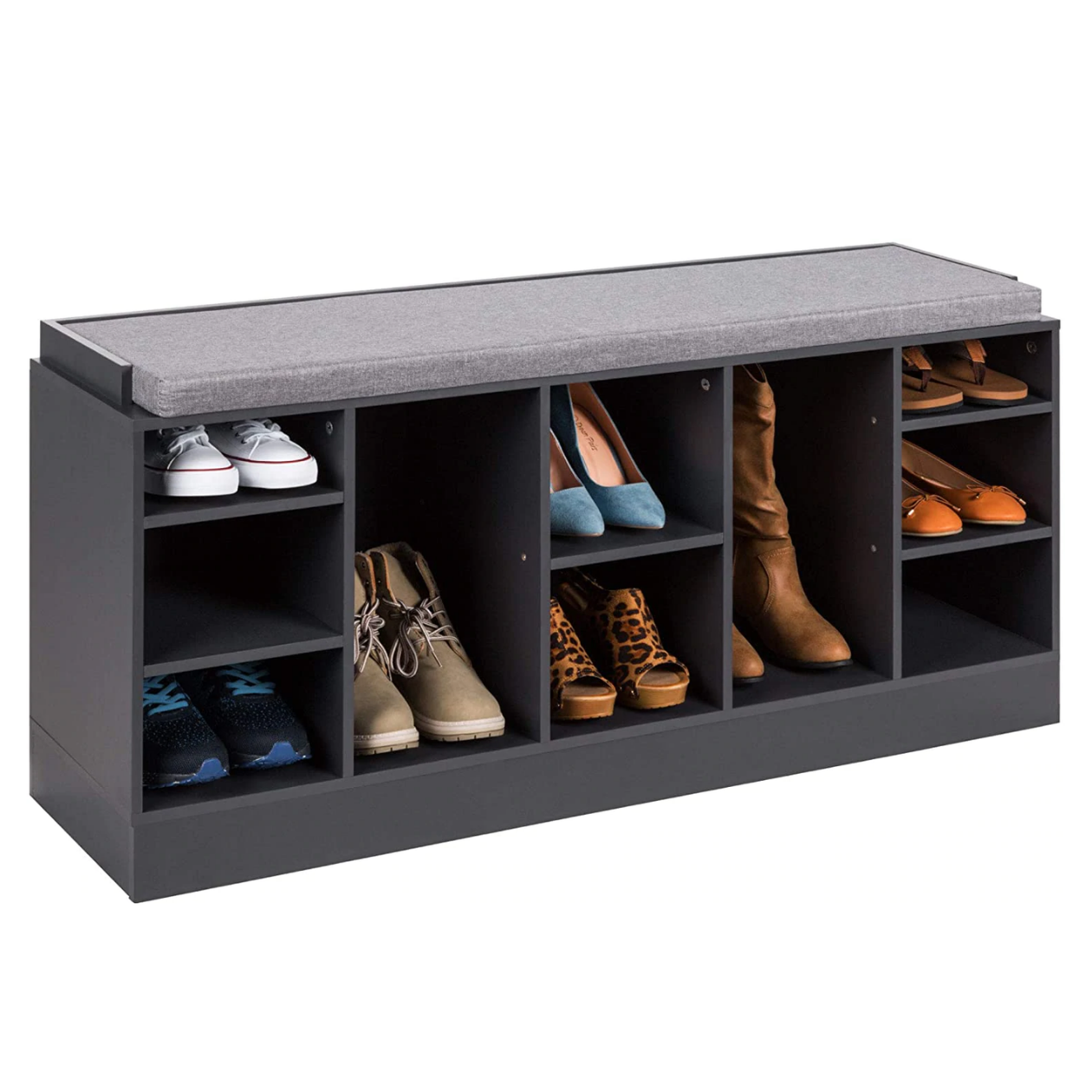 Benches Storage Shoe Rack Bench for Entryway, Living Room  10 Cubbies - Gray