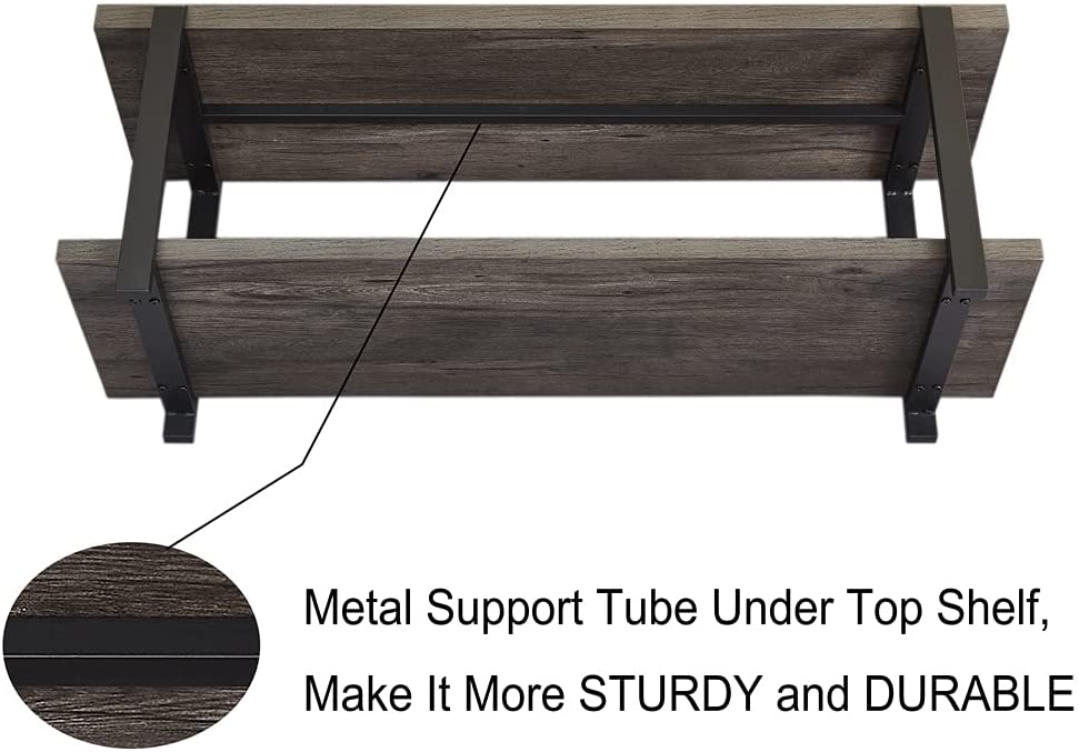 Benches Storage, Rustic Wood and Metal Shoe Rack Bench Seat, Grey 