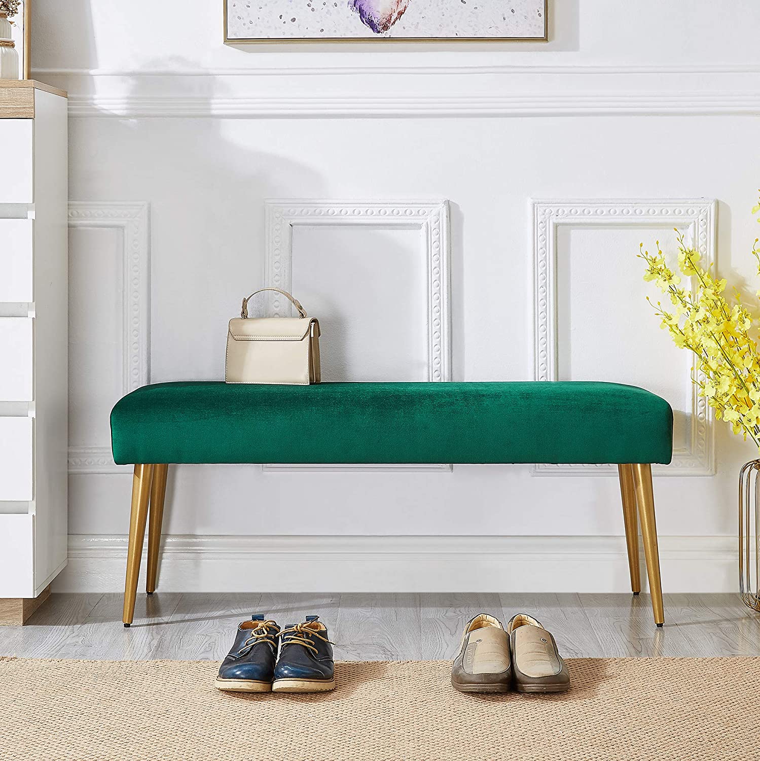 Benches : Upholstered Metal Legs Living Room Bench
