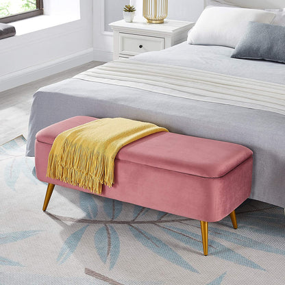 Benches: Velvet Storage Bench with Golden Powder Coating Legs