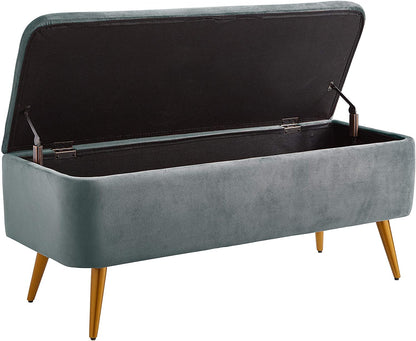 Benches: Velvet Storage Bench with Golden Powder Coating Legs