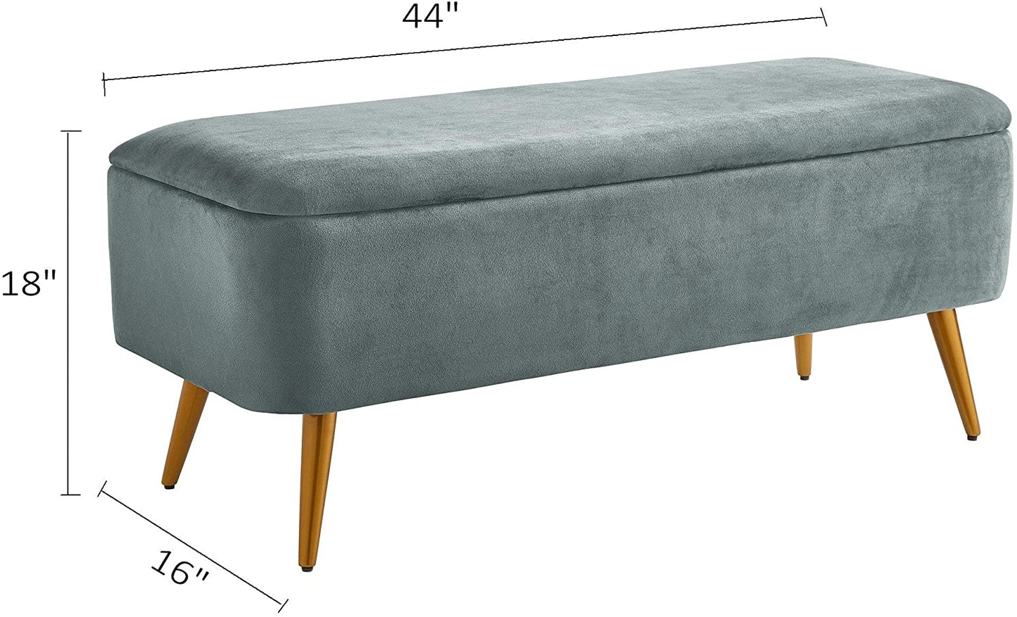 Benches: Velvet Storage Bench with Golden Powder Coating Legs