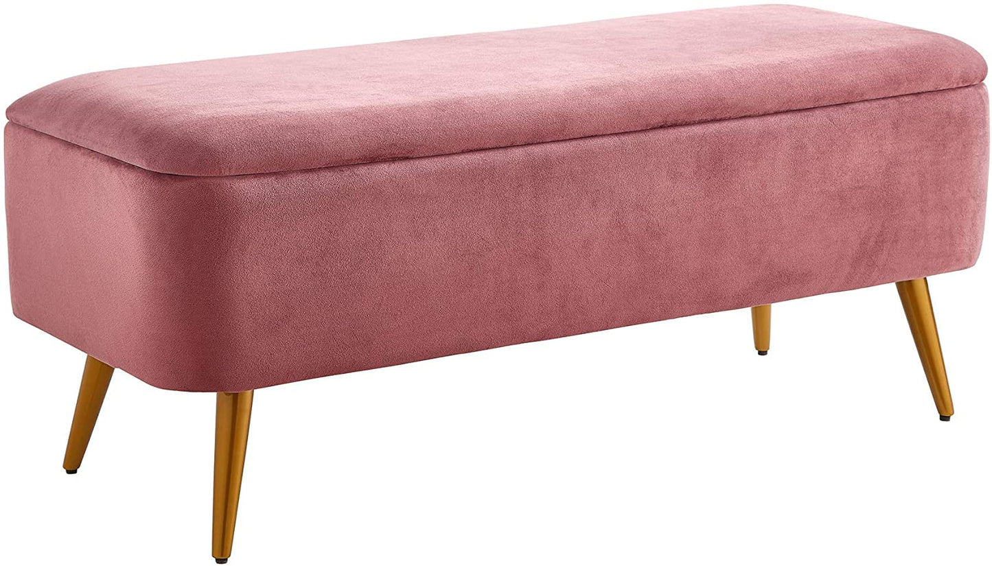 Benches: Velvet Storage Bench with Golden Powder Coating Legs