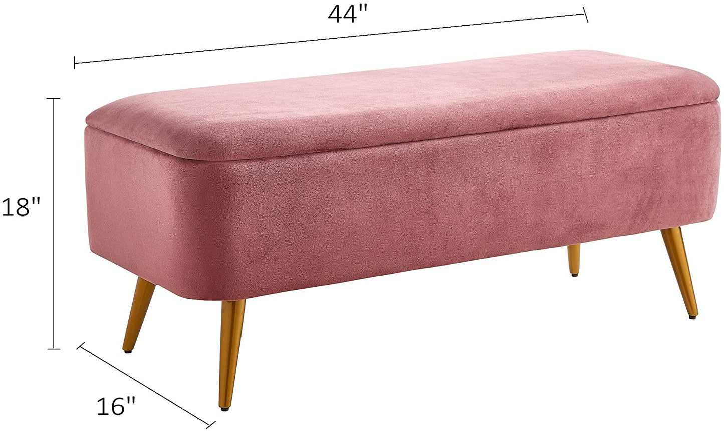 Benches: Velvet Storage Bench with Golden Powder Coating Legs