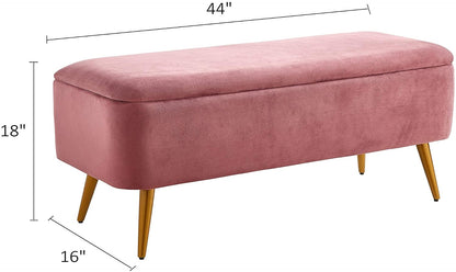 Benches: Velvet Storage Bench with Golden Powder Coating Legs