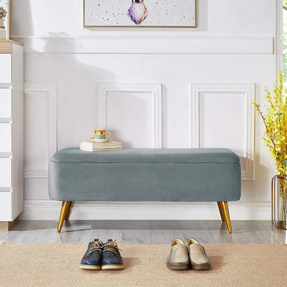 Benches: Velvet Storage Bench with Golden Powder Coating Legs