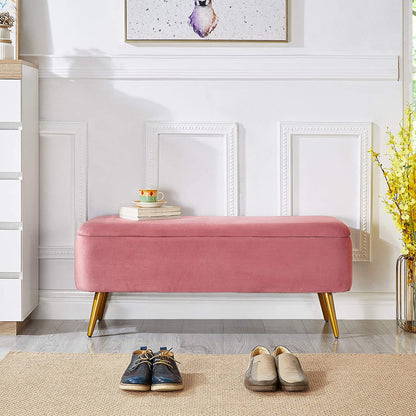 Benches: Velvet Storage Bench with Golden Powder Coating Legs