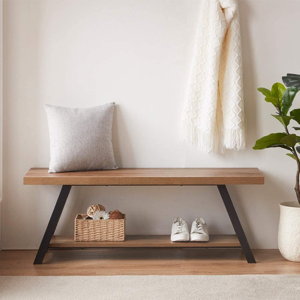 Benches: Wood and Metal Storage Bench 