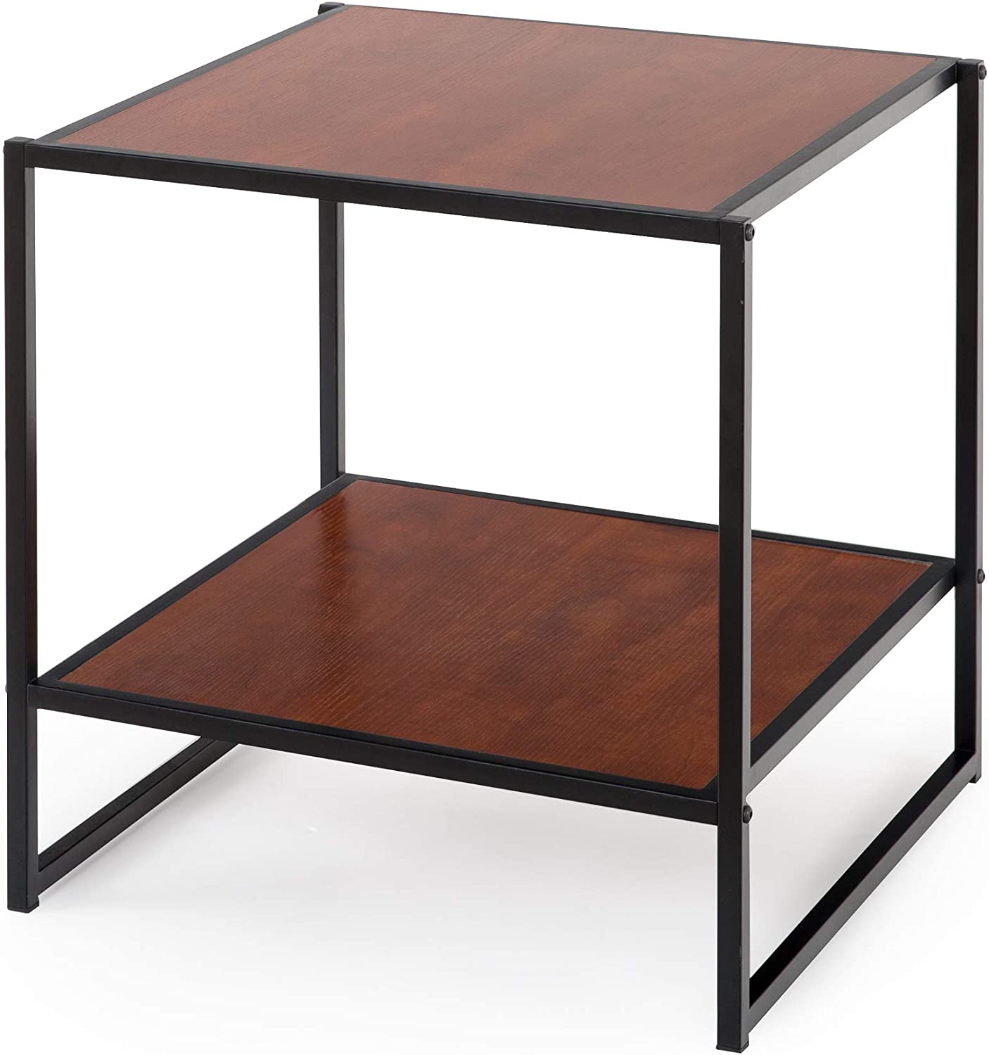 Side Tables:Black Frame Side Table / End Table / Easy Assembly, Red mahogany wood grain