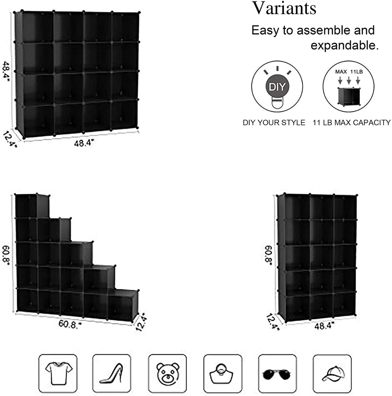 Bookshelf16-Cube Shelves, Plastic Modular Book Shelf