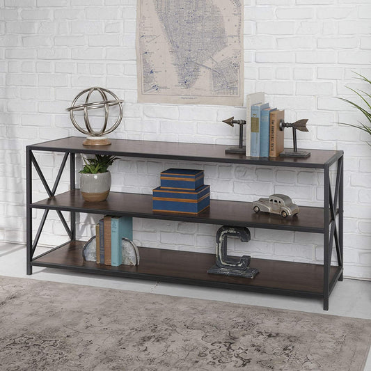Bookshelf: 2 Shelf Industrial Wood Metal Bookcase Storage
