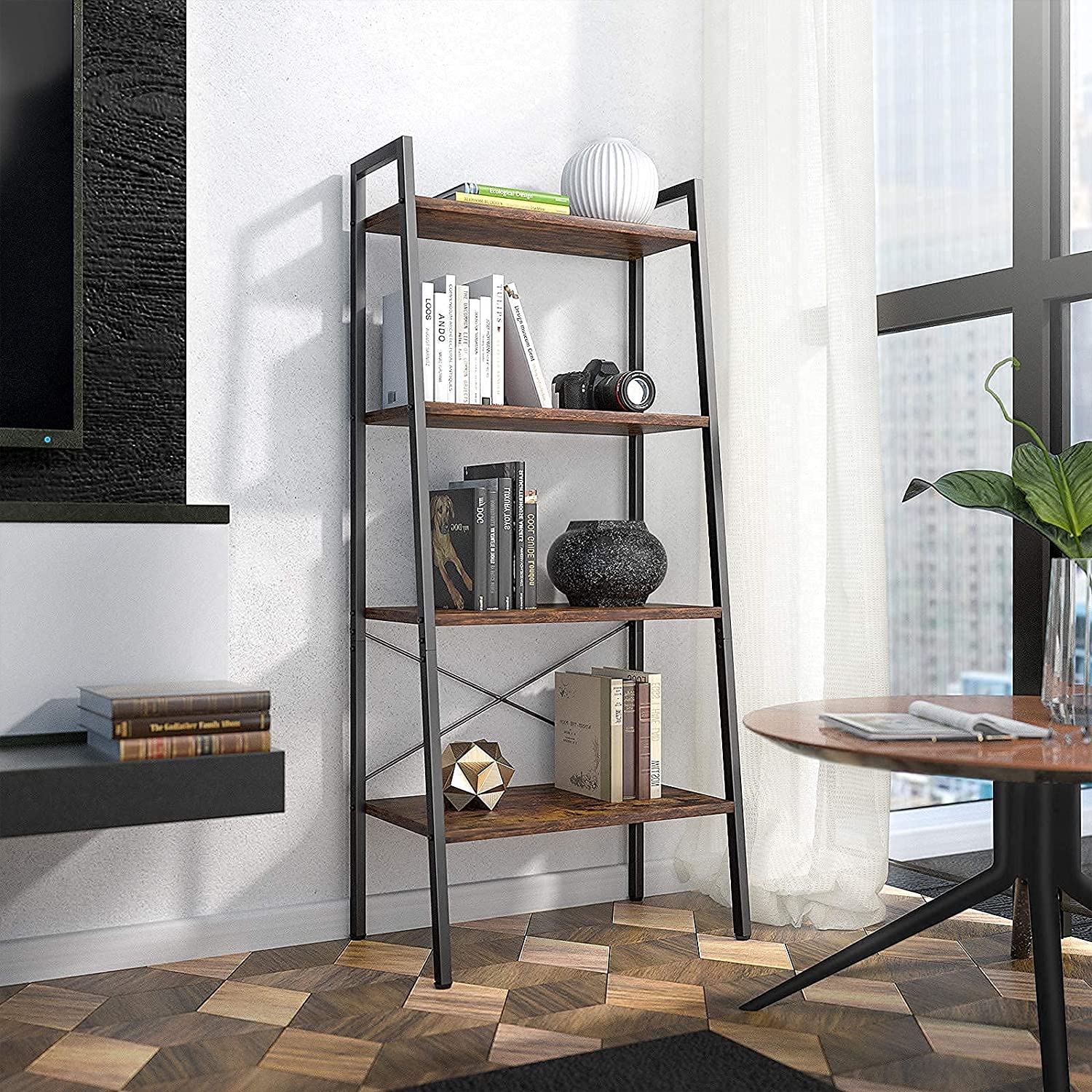 NEW 4-Tier Bookshelf, Storage Rack Shelf outlets for Living Room