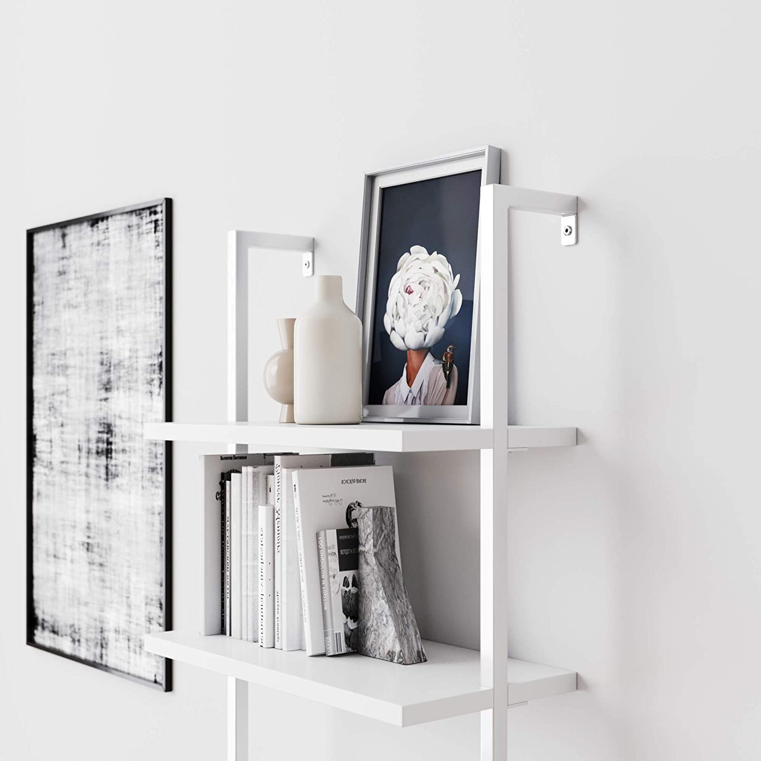 Bookshelf: 5-Shelf Oak Wood Modern Bookcase, Black Metal Frame 
