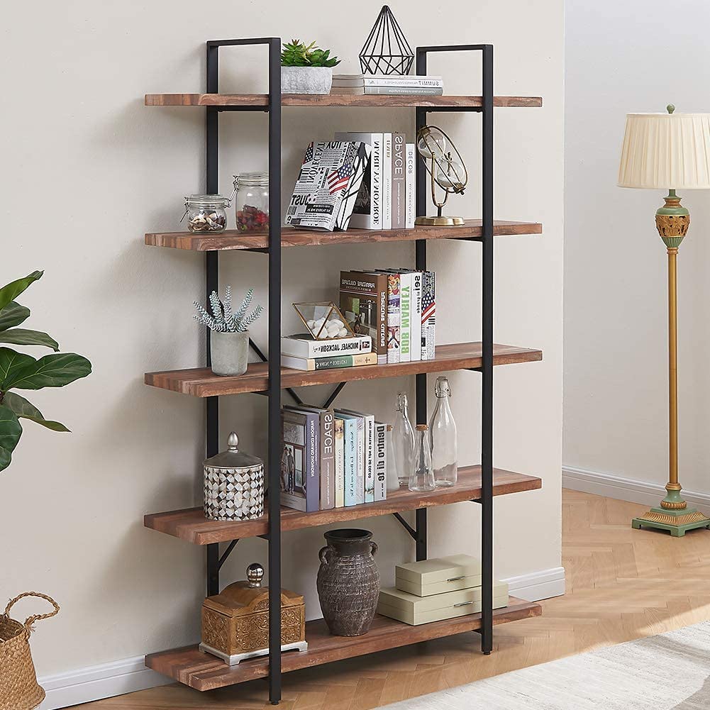 Bookshelf: 5-Shelf Open Bookcase with Metal Frame