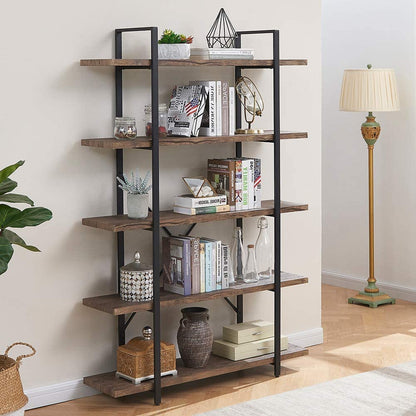 Bookshelf: 5-Shelf Open Bookcase with Metal Frame