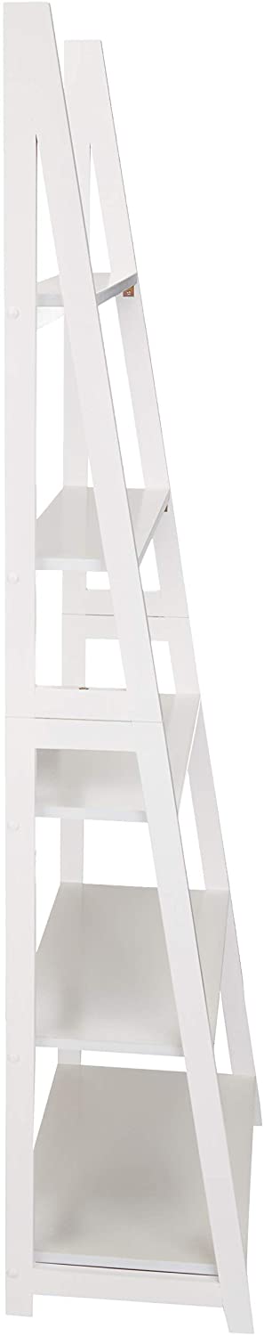 5-Tier outlet Ladder Bookshelf Organizer, Solid Rubberwood Frame - White